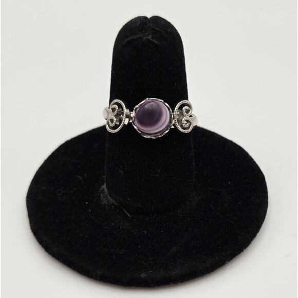 Unbranded Jewelry - Amethyst Ring Silvertone Scrollwork Purple Stone Adjustable Boho Dainty Classic